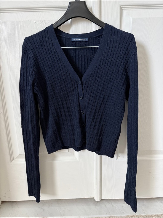 Brandy Melville Sweaters - Brandy Melville navy cable-knit V-neck buttoned cardigan